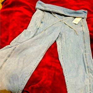 Zara baggy fold over tie waist jeans size 10 NWT